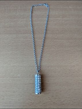 Silver Crystal Cylinder Pendant Necklace